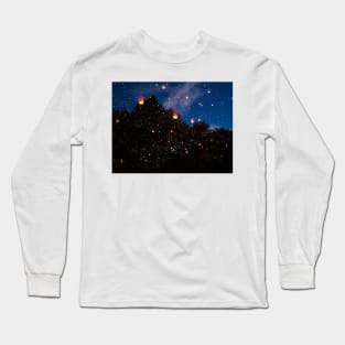 Lantern floating in the night sky Long Sleeve T-Shirt